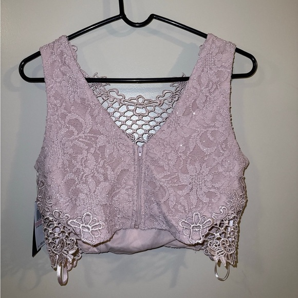 2/$35 NWT Pink Shimmer Lace Bralet Crop Top Padded Size 13 Romantic Fairycore - Picture 4 of 9